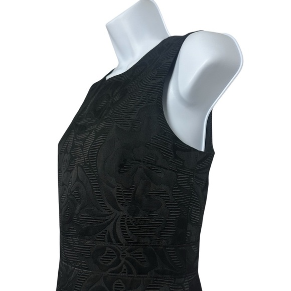Theory Black Floral Jacquard Sleeveless Mini Dress Size 2 Fit & Flare Cocktail - Picture 9 of 11